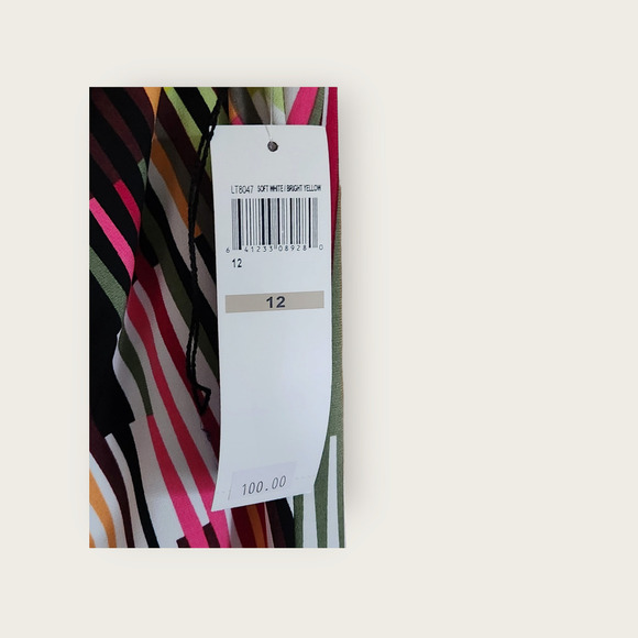 London Times Multi-colored Geo Pattern Sleeveless Stretch Midi Dress Size 12 NWT - Picture 5 of 7